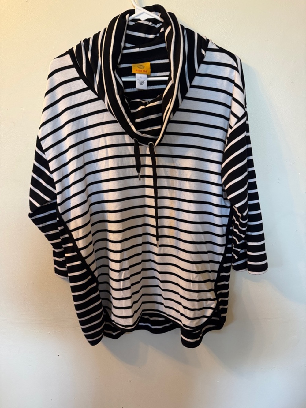 Ruby Rd. Black and White Striped Cowl Neck Top
